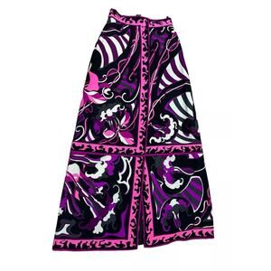 EMILIO PUCCI 70s Multicolor Window Pane Signature Print Swirled Maxi Skirt XS